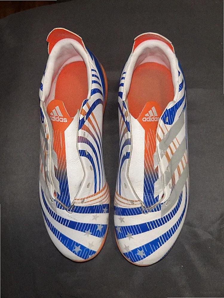 Adidas YOUTH GameMode FG Soccer Cleats White Blue Orange Size 4.5 NO SHOELACES