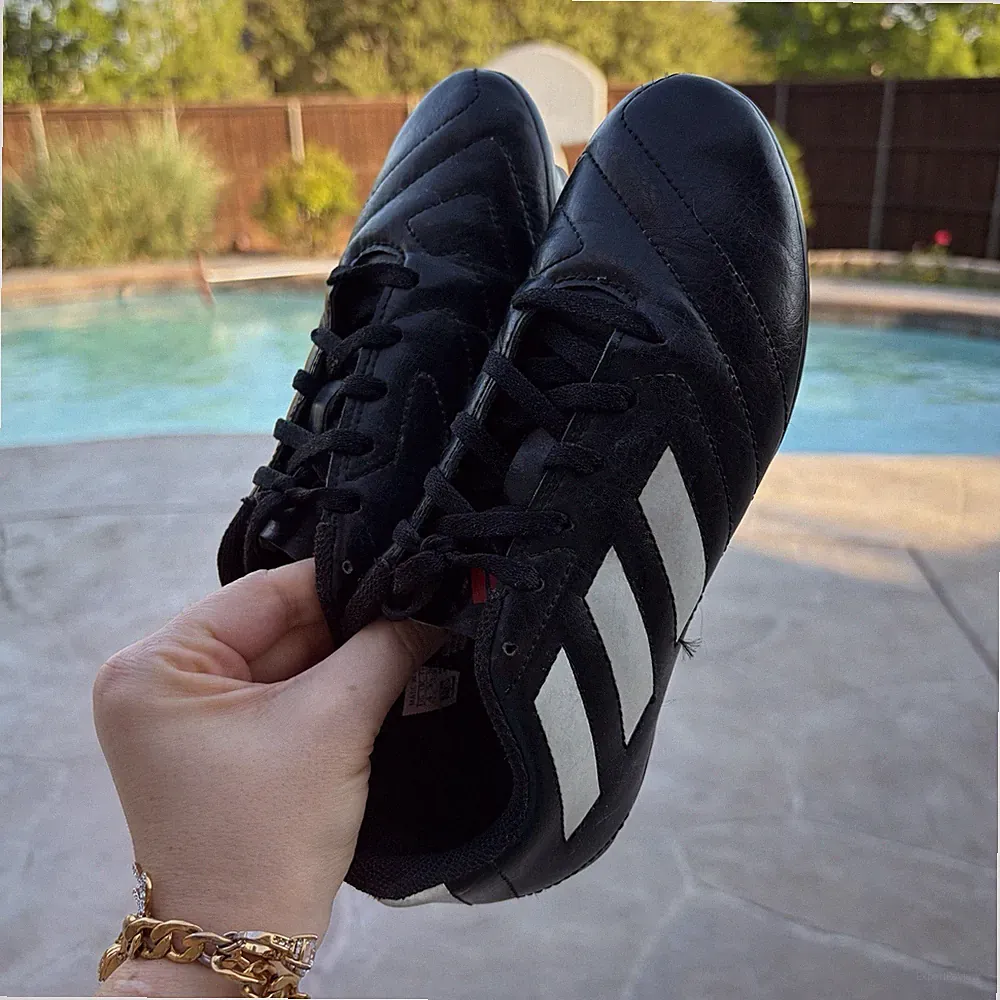 Adidas Youth Soccer Cleats Black White Size US 4 FG Leather 21.5cm Boy Girl Shoe