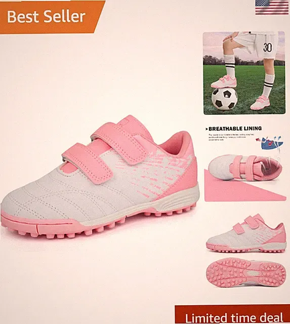 Adjustable Hook & Loop Girls Soccer Sneakers - Perfect for Indoor & Outdoor Play