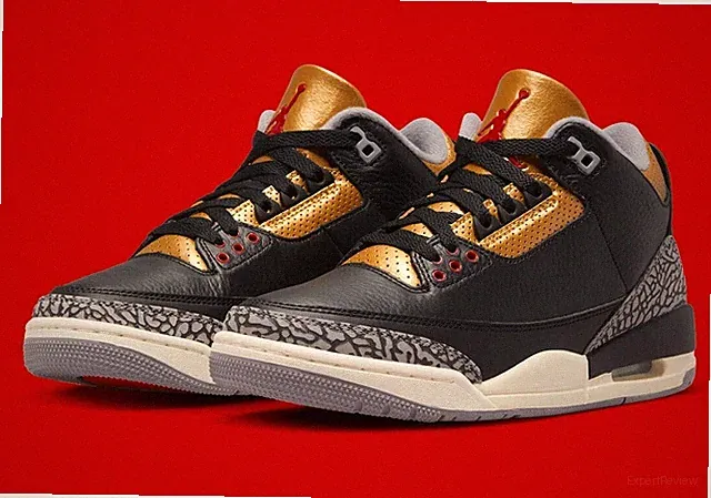 Air Jordan 3 Retro Black Cement Gold Basketball Shoes CK9246-067 Womens Size 7.5