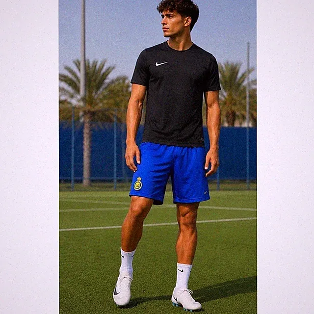 Al Nassr Football Club Soccer Shorts Blue Mens Small Elastic Waist Ronaldo Fan