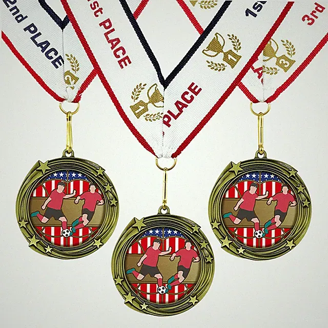 All Quality Soccer Swirling Stars Design Medal - 1st, 2nd, 3rd Place