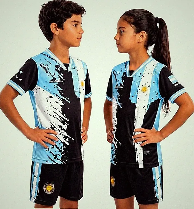 Argentina Soccer Jersey & Shorts Set For Kids Boys & Girls Football Uniform