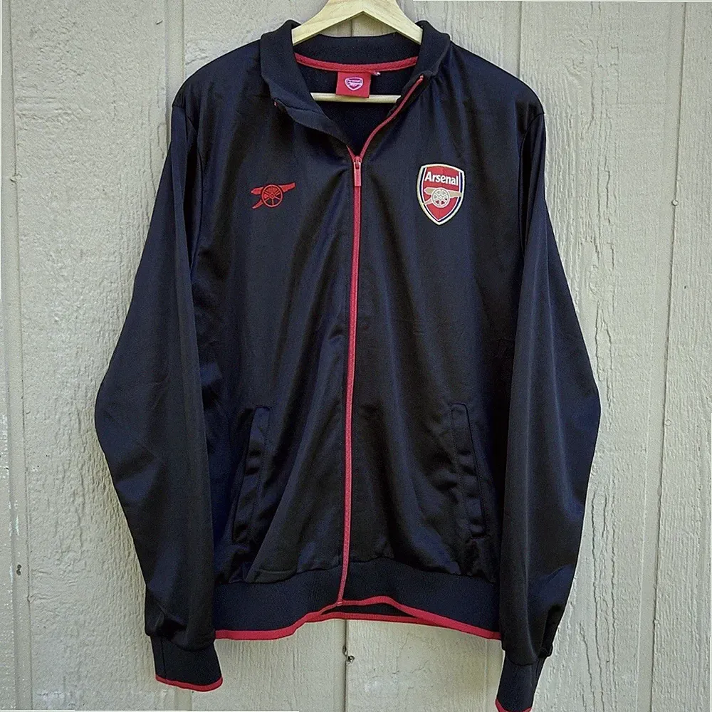 Arsenal FC Official Soccer Jacket Mens Large Black Red Futbol