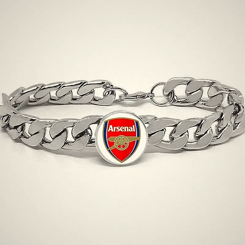 Arsenal FC Soccer Futbol Silver Mens Curb Link Chain Bracelet w Gift Pkg D4
