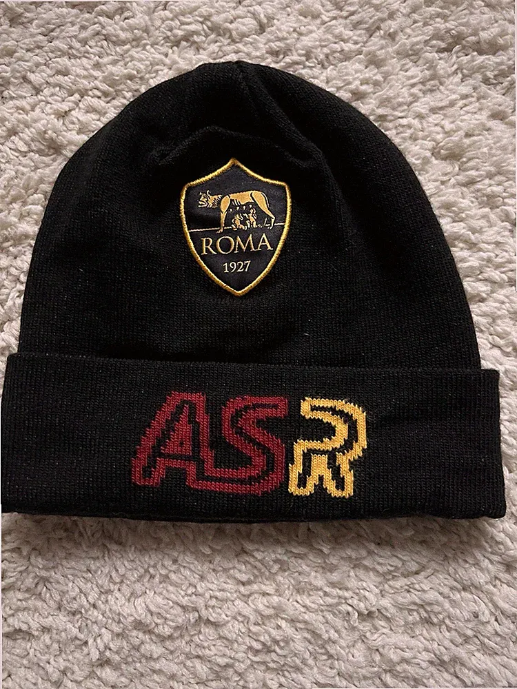 AS Roma Soccer Beanie Winter Hat Adult One Size Black NWT Embroidered Logo