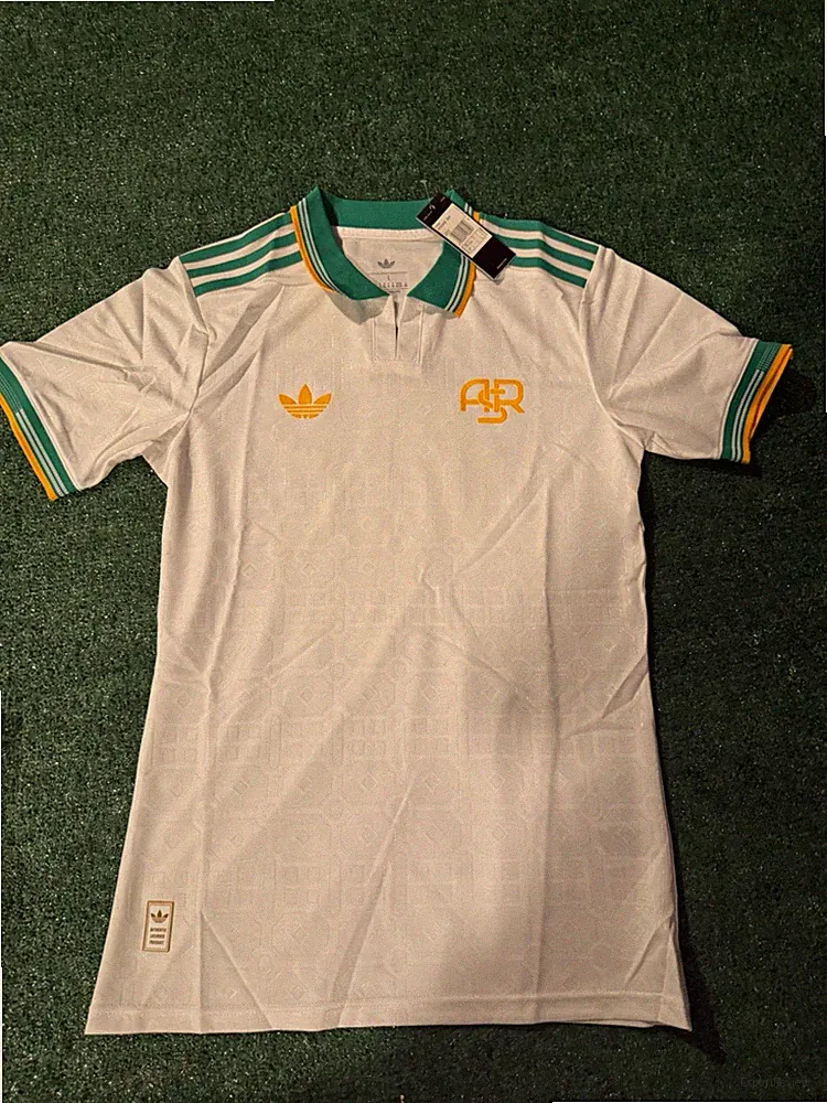 AS Roma Soccer Jersey Shirt White Green Yellow Size L