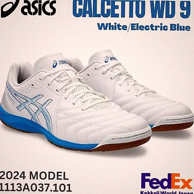 Asics Futsal Indoor shoes CALCETTO WD 9 1113A037 101 White/Electric Blue WIDE