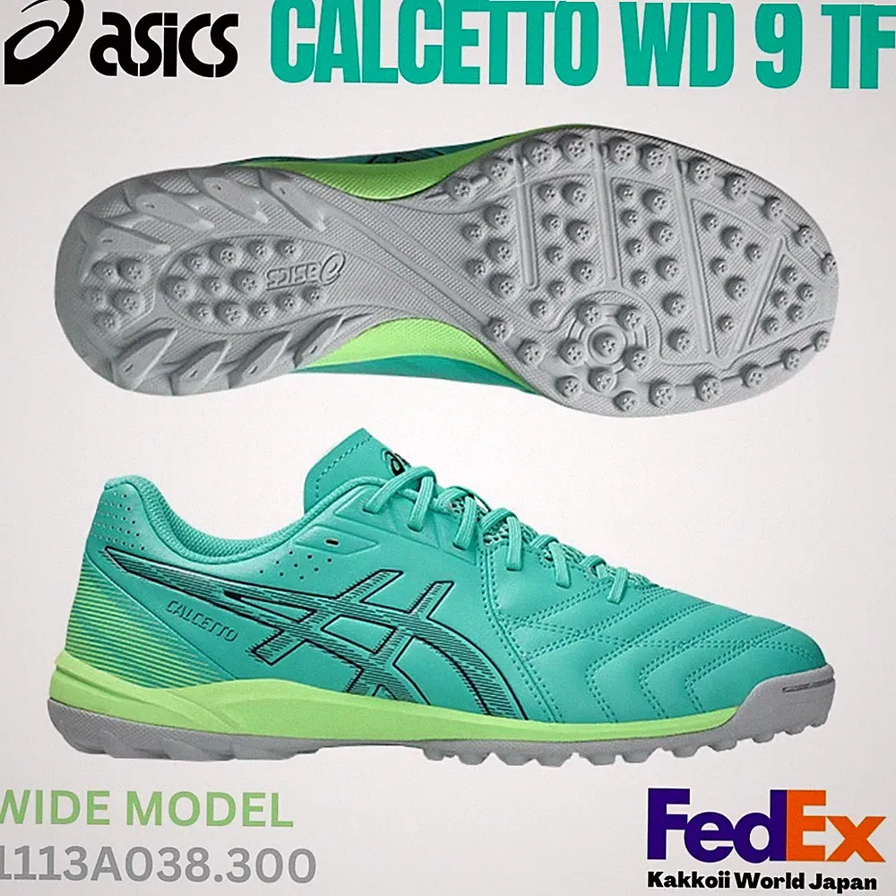 Asics Futsal Turf Shoes CALCETTO WD 9 TF Aurora Green/Midnight 1113A038.300 WIDE