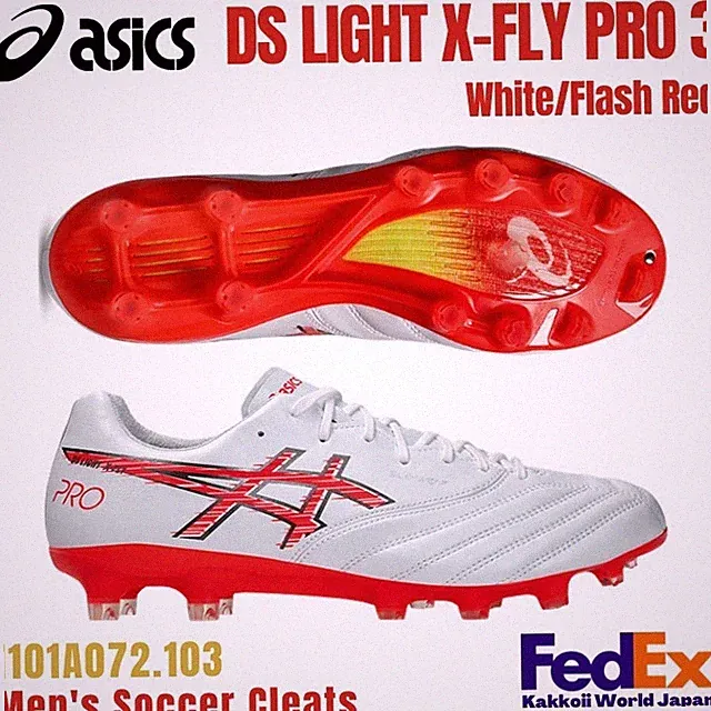 ASICS Soccer Cleats DS LIGHT X-FLY PRO 3 White/Flash Red 1101A072.103 2025 NEW!