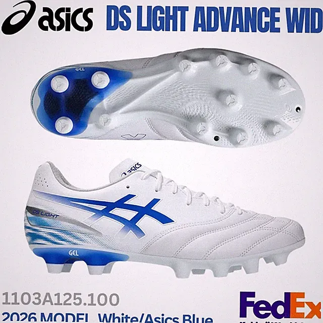 ASICS Soccer Cleats Shoes DS LIGHT ADVANCE WIDE White/Asics Blue 1103A125.100