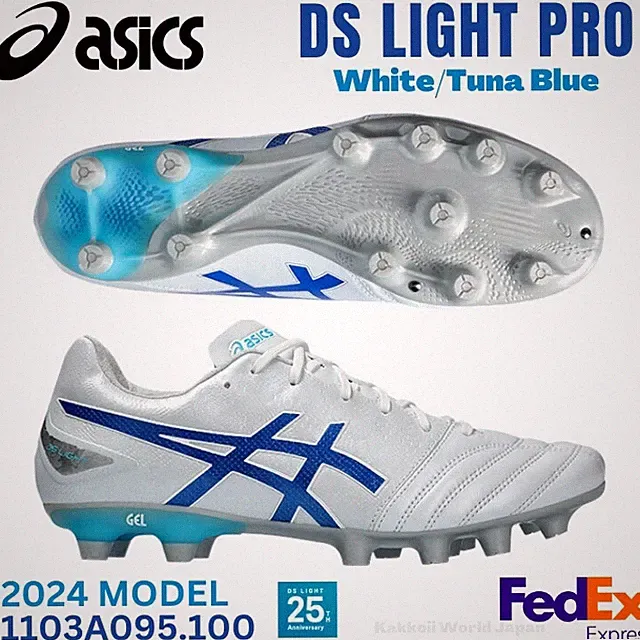 ASICS Soccer Cleats Shoes DS LIGHT PRO White/Tuna Blue 1103A095 100 NEW 2024!