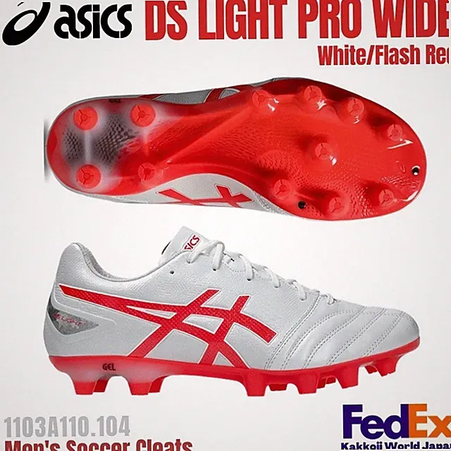 ASICS Soccer Cleats Shoes DS LIGHT PRO WIDE White/Flash Red 1103A110.104 NEW!