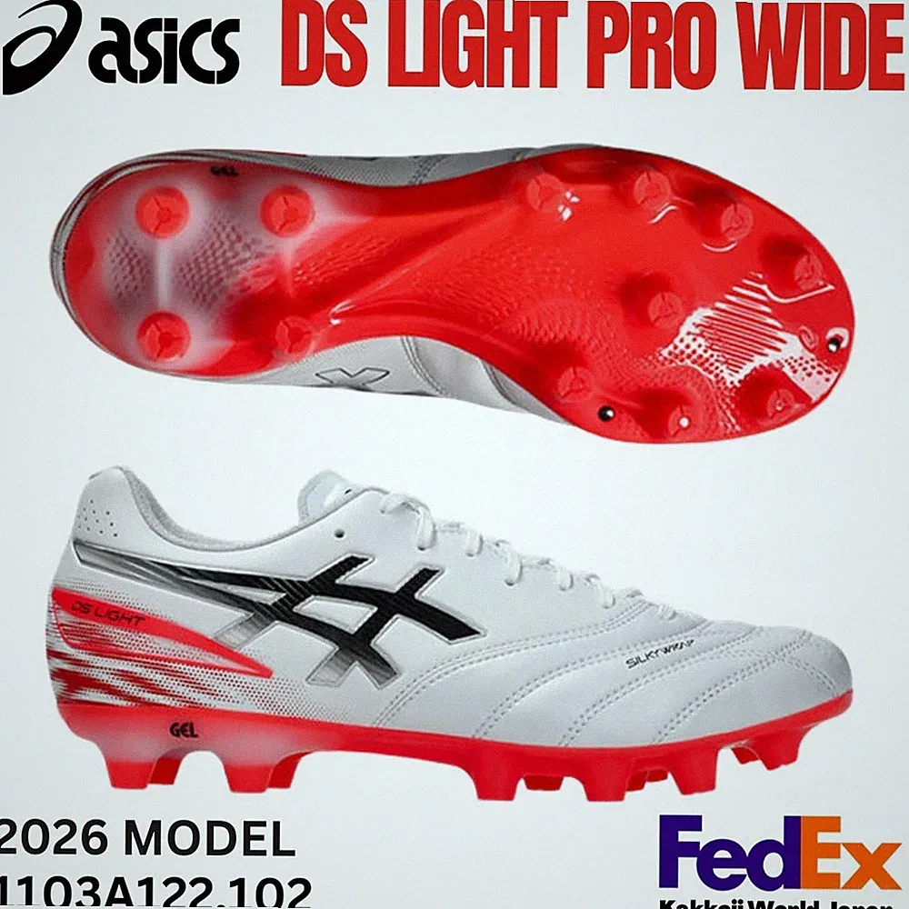 ASICS Soccer Cleats Shoes DS LIGHT PRO WIDE White/Flash Red 1103A122.102 2026