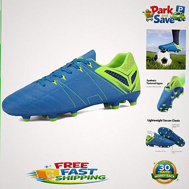 Athletic Lace-Up Soccer Shoes – Lightweight Cleats in Royal and Green