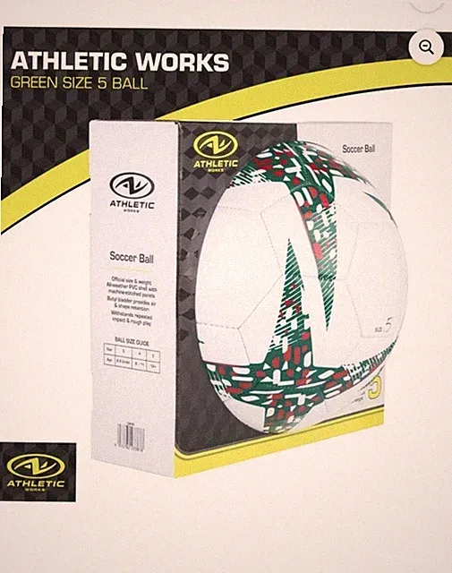 Athletic Works Soccer Ball Size 5 Green White Red PVC Machine-Stitched
