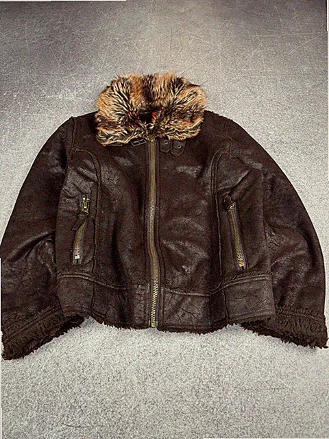 AVANT GARDE STYLE JAPANESE SHEEPSKIN JACKET FUR HOOD Y2K