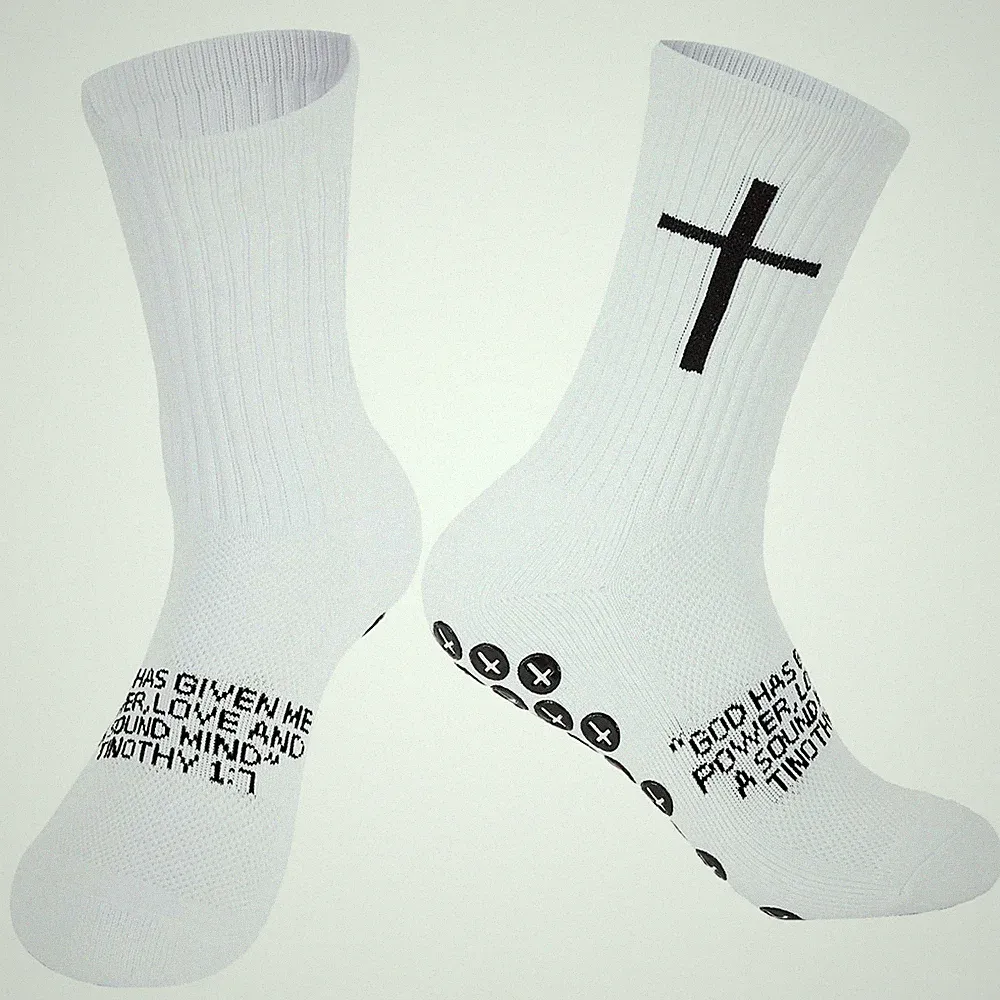 AxtreHeu Cross Grip Soccer Socks for US 6-13 Anti-Slip Rubber 6-13, White