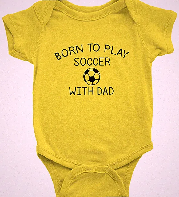 Baby Bodysuit One-Piece Romper Funny Cute Love Gift Born to Play Soccer with Dad