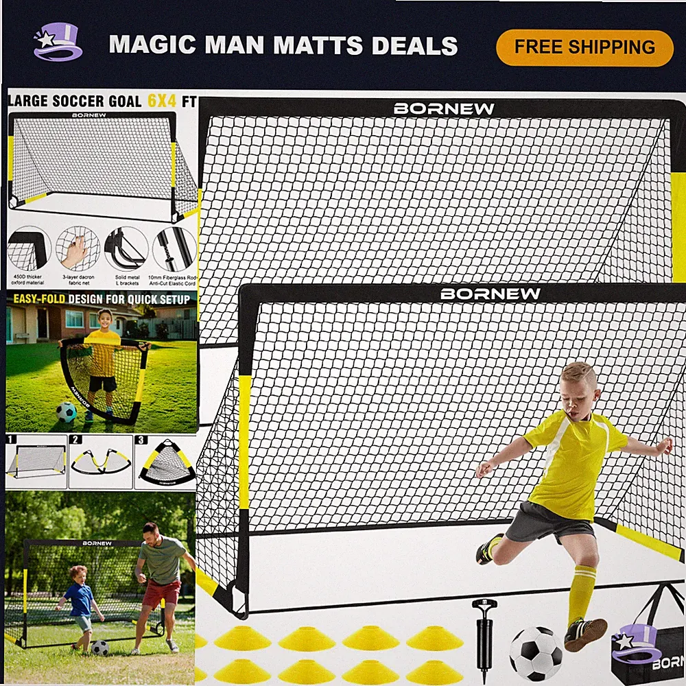 Backyard Kids Soccer Goal Set - 2 Adjustable Nets 7x5 & 6x4 ft for Outdoor Play