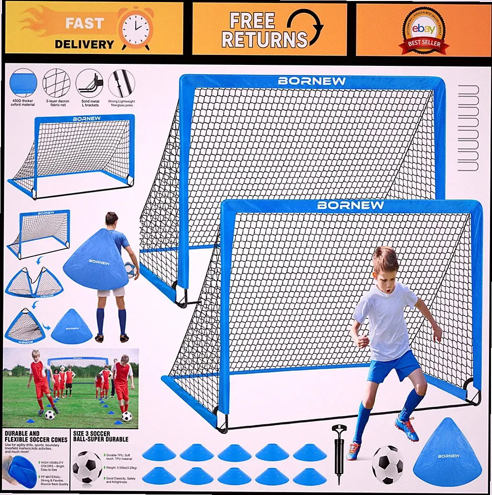 Backyard Kids Soccer Goal Set - 6x4 & 4x3 ft Portable Nets, Training Equipment f