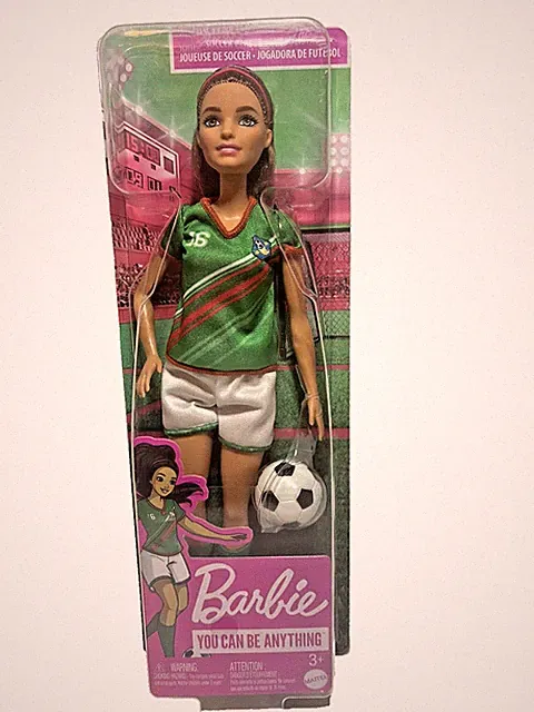Barbie Doll You Can Be Anything, Soccer Player #16 Green Uniform, Ball, Cleats