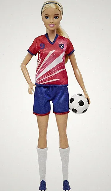 Barbie Soccer Doll, Blonde Ponytail, Colorful #9 Uniform, Soccer Ball, Cleats, T