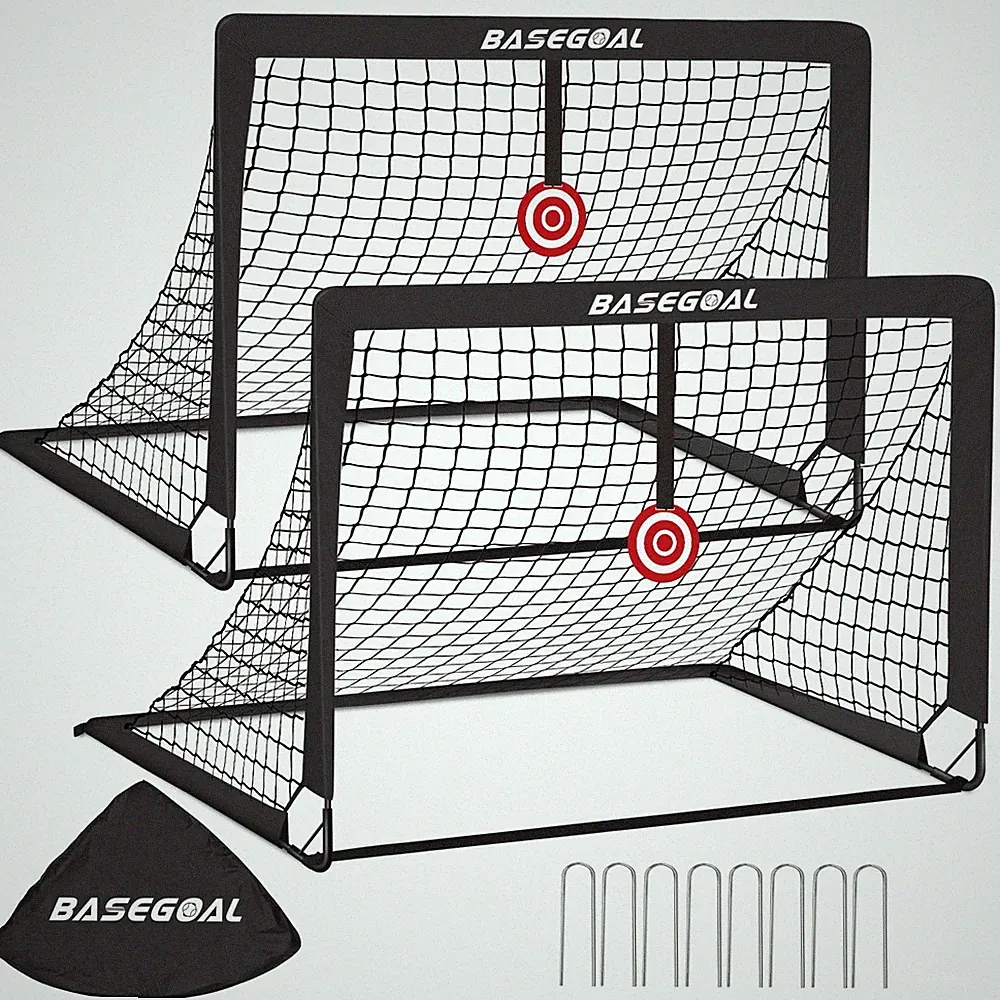 BaseGoal Soccer Goals for Backyard Set of 2, 4x3ft, Mini Soccer Net