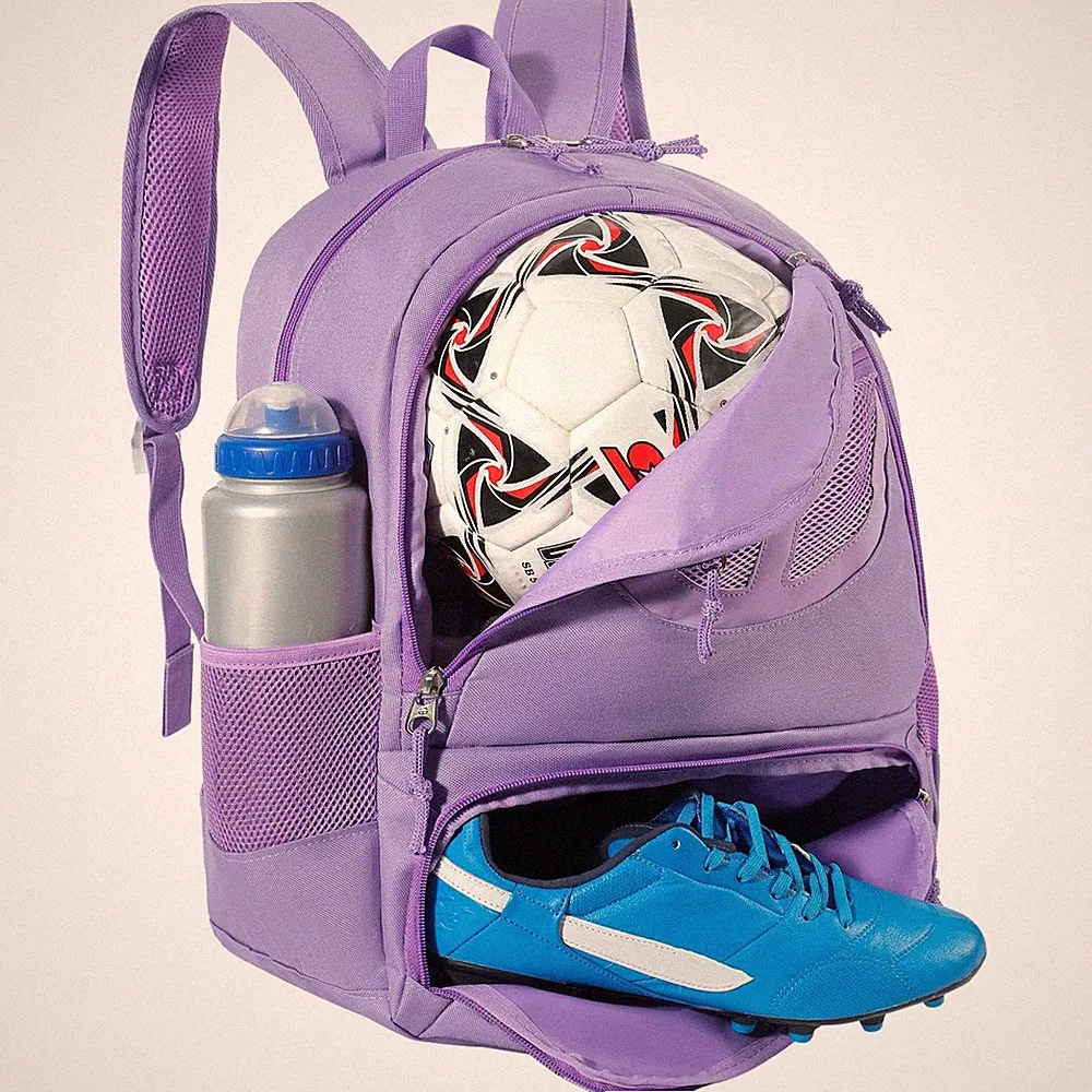 Basketball Backpack 30L Purple Soccer Bag with Ball Holder Shoes Compartment...