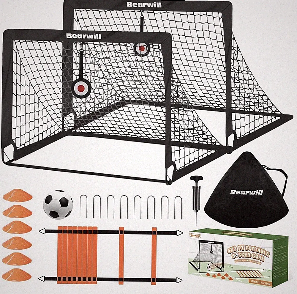 Bearwill Soccer Goal, Kids Soccer Goals for Backyard Set of 2, 4X3Ft Portable So