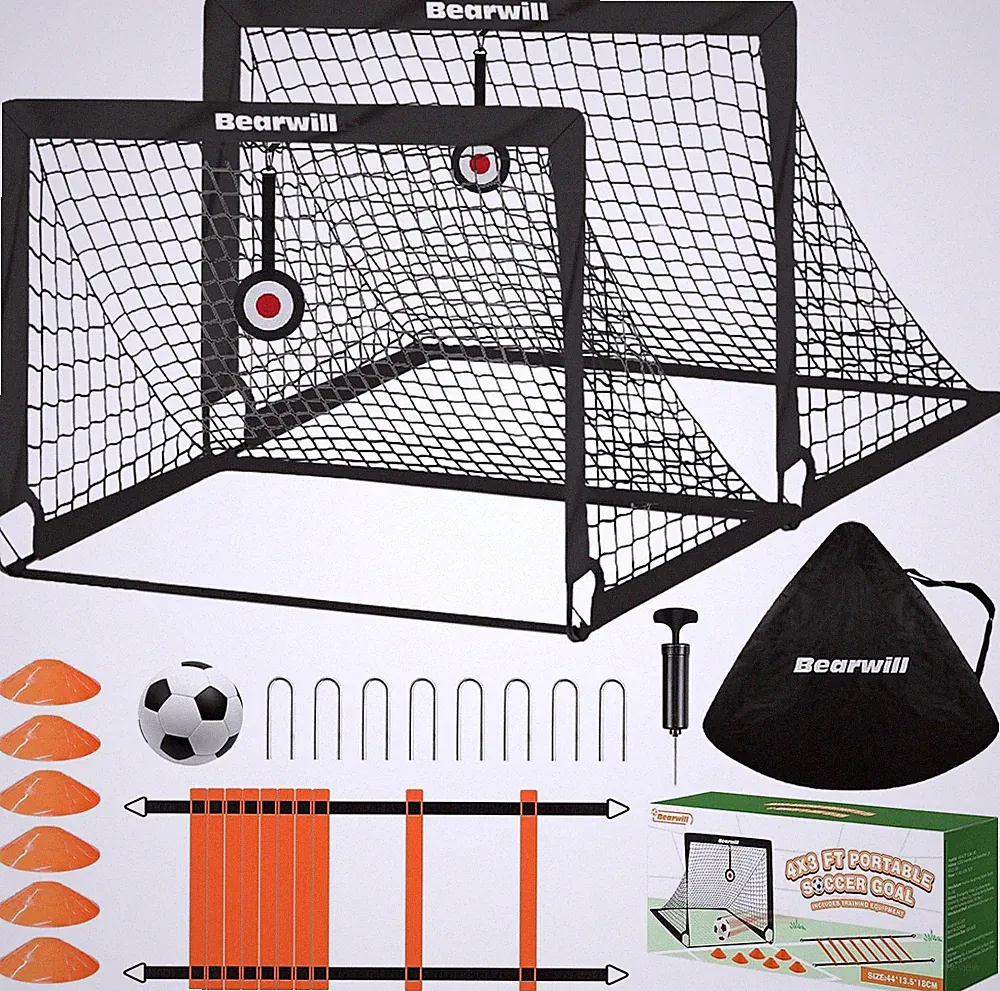 Bearwill Soccer Goal, Kids Soccer Goals for Backyard Set of 2, 4X3Ft Portable So