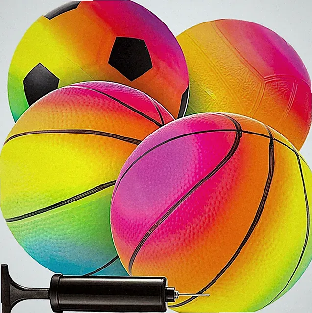 Bedwina Mini Rainbow Sports Balls - 5 Inch (Pack of 4) Inflatable Vinyl Balls fo