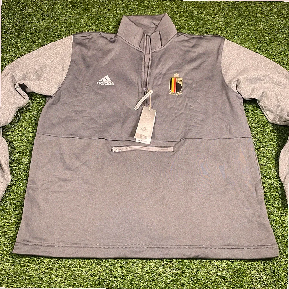 Belgium Soccer Adidas Jacket Mens Xl Gray 1/4 Zip Kangaroo Pocket NWT