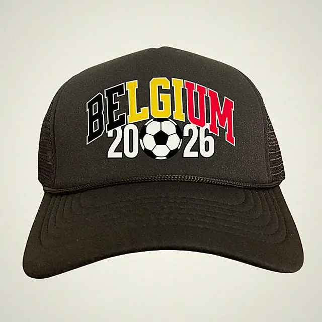 Belgium World Futbol 2026 Soccer Black Trucker Hat Snapback