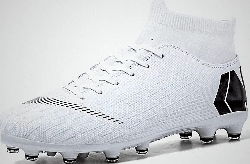 Big Boy Soccer Boots Shoes Turf Indoor Youth High Top Ankle Football White Size