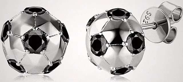 Black Moissanite Soccer Stud Earrings, 925 Silver, Unisex, 1.2CT