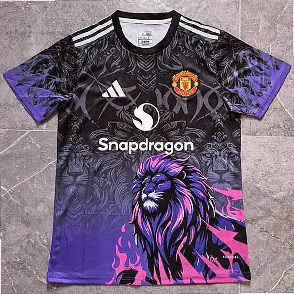 Black Purple Lion Graphic Soccer Jersey Special Edition Short Sleeve