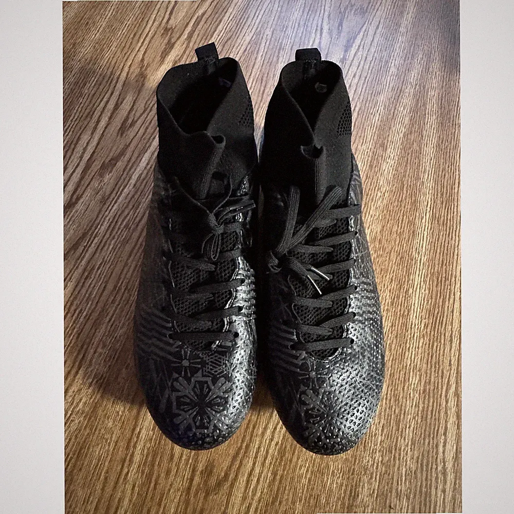 Black Soccer Cleats High Top Football Shoes Patterned Design