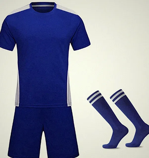 Blue Kids Soccer Clothes Athletic Shorts Socks Set Size 8-9