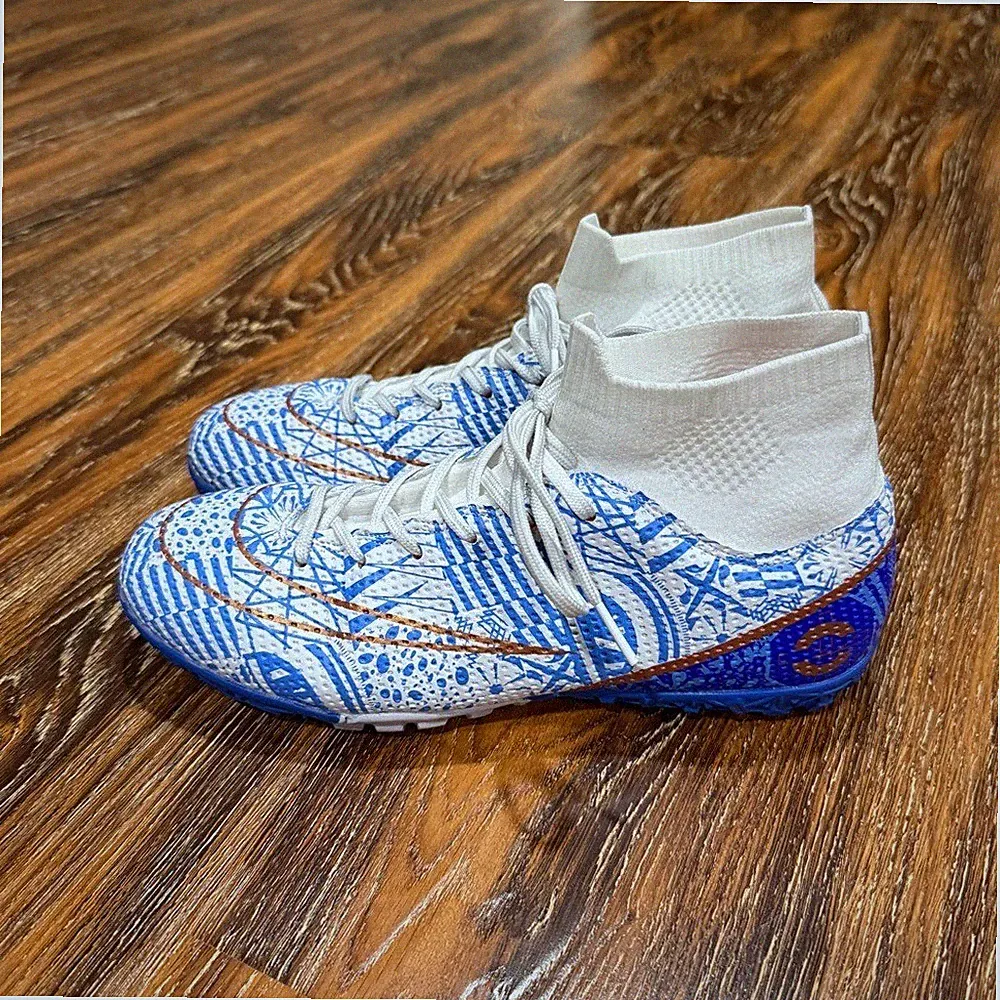 Blue & White Soccer Size 39 Turf Athletic Cleats Gold Shoes 6/7