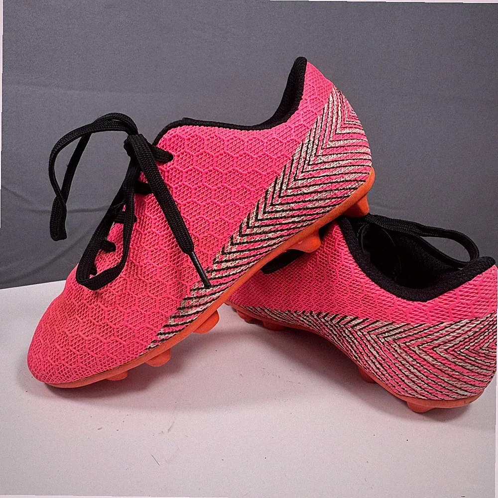 BomKinta Soccer Cleats Girls Kids Neon Pink Orange Honeycomb Textured Studs