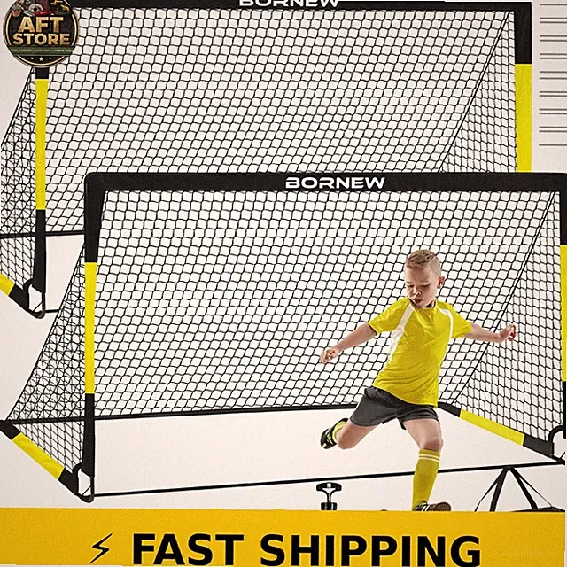BORNEW Kids Soccer Goal Set - 2 Portable Nets 6X4 ft