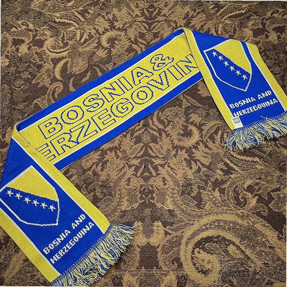 Bosnia And Herzegovina Soccer Blue Yellow Double Sided Scarf New