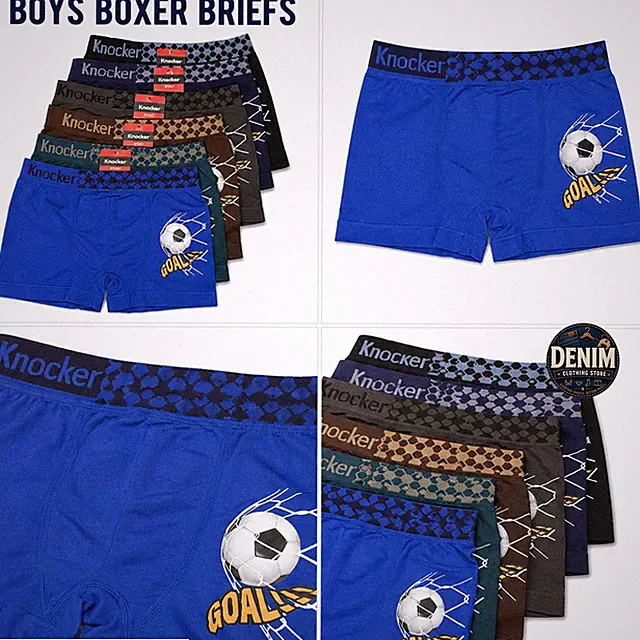 Boys Boxer Briefs 6 Pack Knocker Soccer Goal Football Print Multi Color S-XL