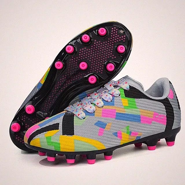 Boys Girls Firm Groud Soccer Cleats Outdoor Football Shoes (1,Silver Pink)
