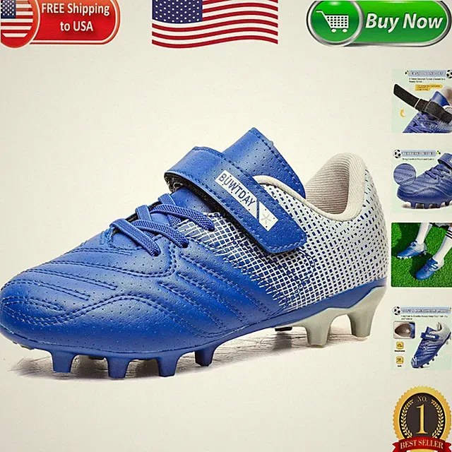 Boys Girls Firm Ground Soccer Cleats - Lightweight Outdoor Football Shoes