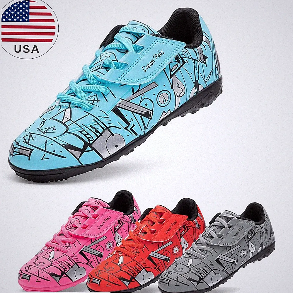 Boys Girls Indoor Turf Soccer Cleats Lace Up Athletic Football Casual Shoes