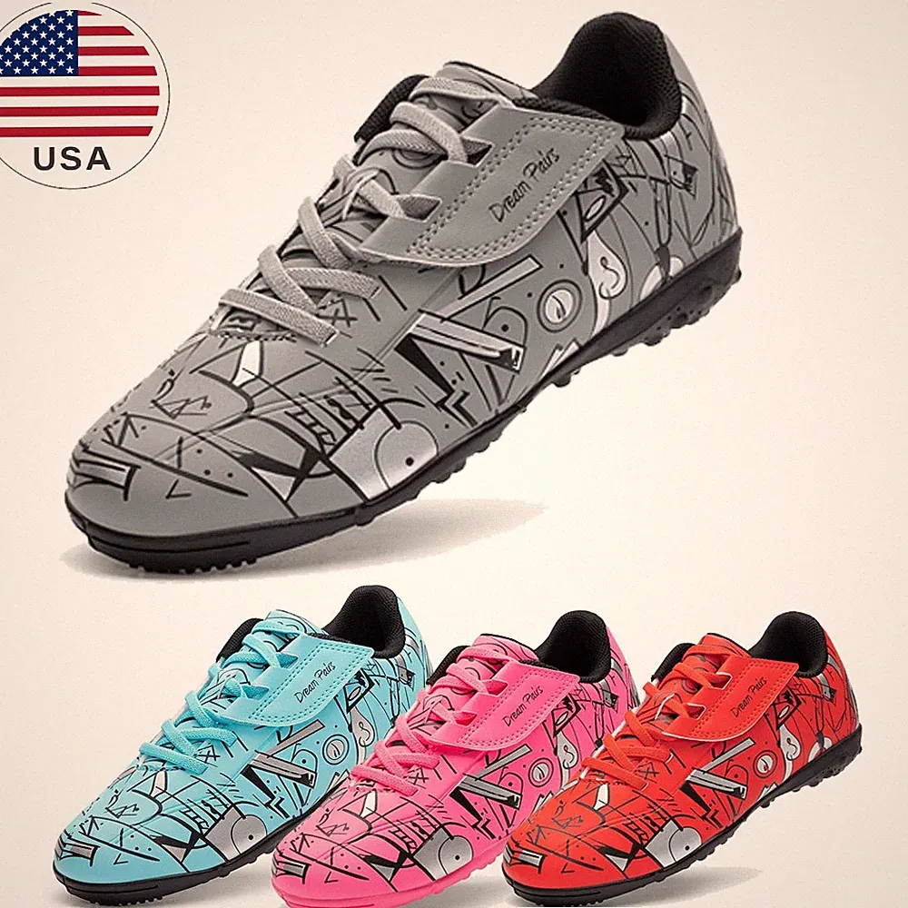 Boys Girls Indoor Turf Soccer Cleats Lace Up Athletic Lightweight Football Shoes