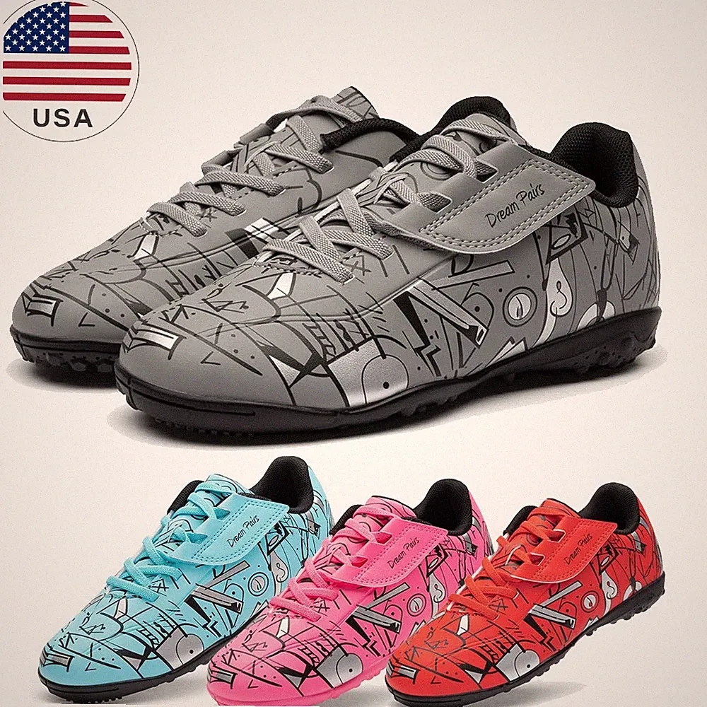 Boys Girls Indoor Turf Soccer Cleats Lace Up Athletic Lightweight Football Shoes