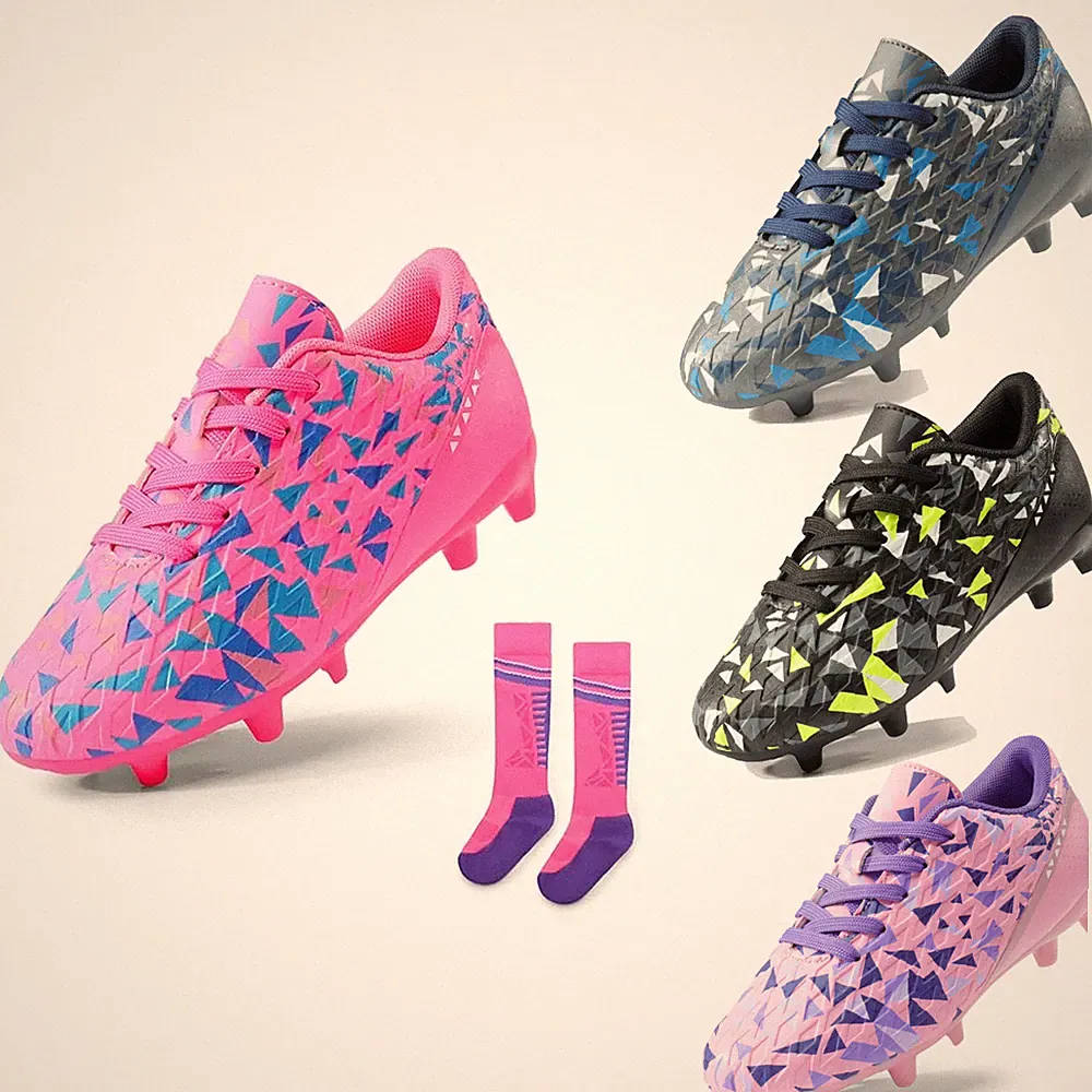 Boys Girls Lightweight Breathable Soccer Shoes with Socks Anti-Slip Turf Cleats